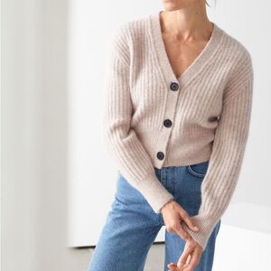 Women's Cream Ribbed Alpaca Wool Cardigan Sweater